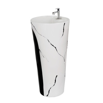 Belmonte One-Piece Designer Wash Basin - Black & White, Glossy Finish, Ceramic, Floor Mount - 41 x 41 x 85 cm