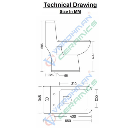 Belmonte Ceramic Floor Mounted One Piece Western Toilet / Commode S Trap Square White