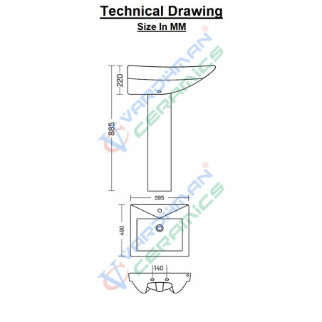 Belmonte Crystal Set Pedestal Wash Basin | Wall Mount | Ceramic | Glossy Finish