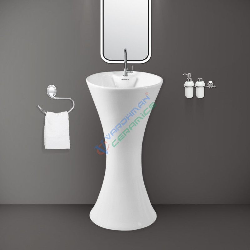Belmonte Kolan White Ceramic One Piece Wash Basin - Glossy Finish, Floor Mount - 410x410x795mm Belmonte Kolan White Ceramic One Piece Wash Basin - Glossy Finish, Floor Mount - 410x410x795mm