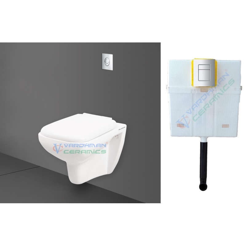 Belmonte Combo of Wall Mount Toilet Cera with Pneumatic Concealed Cistern - White Belmonte Combo of Wall Mount Toilet Cera with Pneumatic Concealed Cistern - White