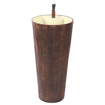 Belmonte Ceramic One Piece Wash Basin Jeker 16 x 16 x 33.5 Inch Brown