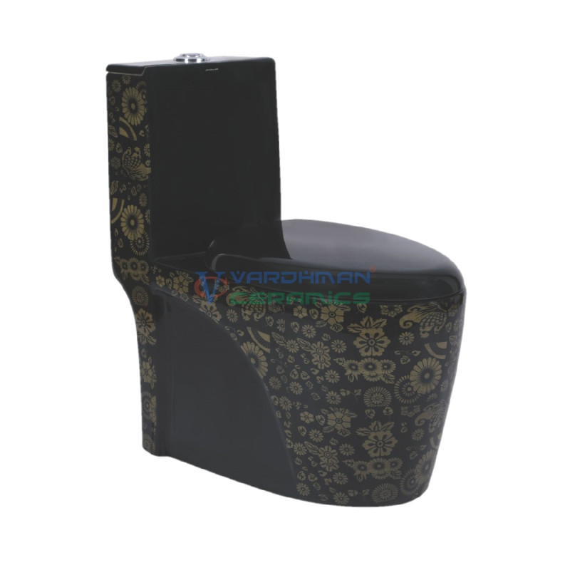 Belmonte Designer EWC One Piece Western Commode Toilet Numero S Trap 230mm / 9 inch Printed Black