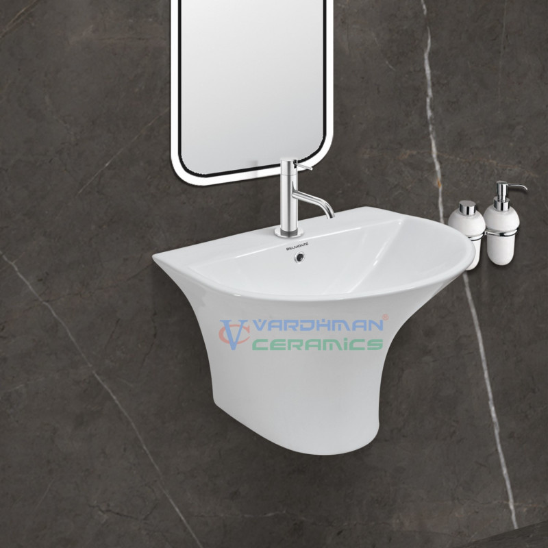 Belmonte Wall Mounted Semi Pedestal Wash Basin Berlin - White Belmonte Wall Mounted Semi Pedestal Wash Basin Berlin - White