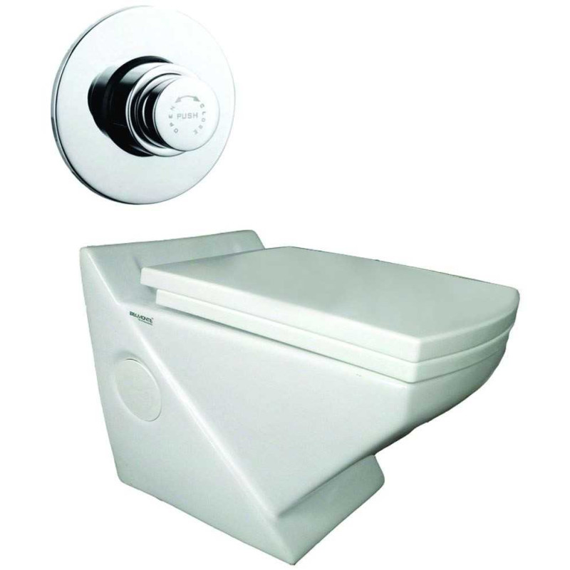 Belmonte Wall Hung Water Closet Crystal With Flush Valve & Soft Close Seat Cover - White Belmonte Wall Hung Water Closet Crystal With Flush Valve & Soft Close Seat Cover - White