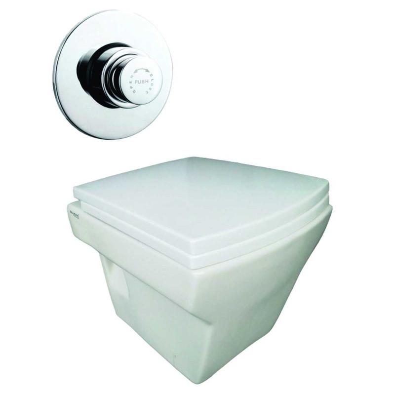 Belmonte Wall Hung Water Closet Square With Flush Valve & Soft Close Seat Cover - White Belmonte Wall Hung Water Closet Square With Flush Valve & Soft Close Seat Cover - White