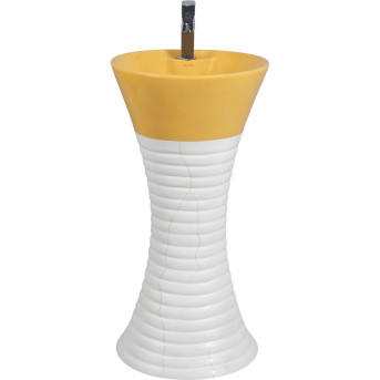 Belmonte Ceramic Designer One Piece Free Standing Wash Basin Kolan 16 x 16 x 32 Inch White & Yellow
