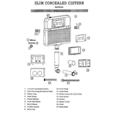 Belmonte Concealed Cistern Slim 80mm Thick Dual Flush / Flush Tank with Push Flush Plate for Wall Mounted Commode