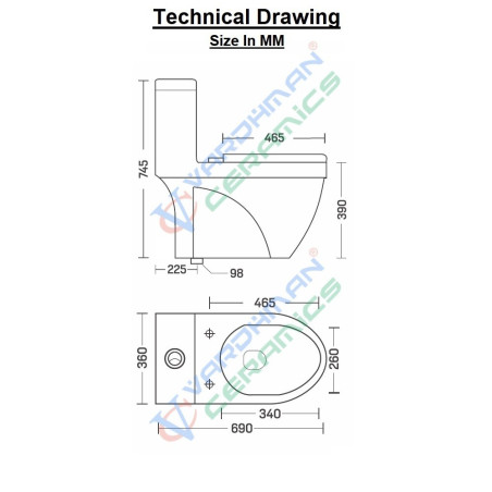 Belmonte Western Commode Designer One Piece EWC Toilet Numero S Trap 230mm / 9 inch Printed White