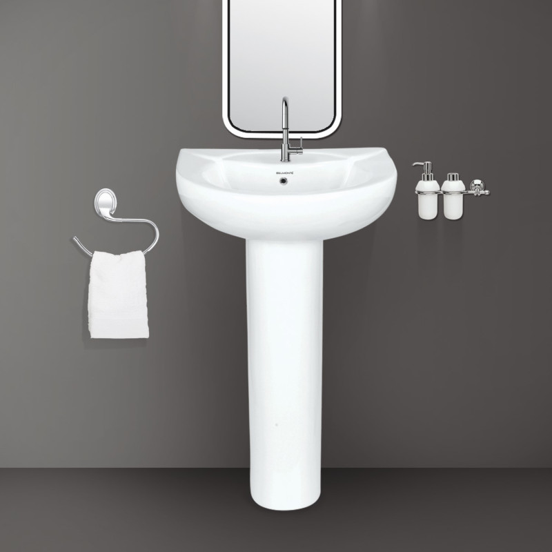 Wash Basin Pedestal Set Royal U Shape Ceramics Glossy Finish 21 x 18 x 34 Inch White - Belmonte Wash Basin Pedestal Set Royal U Shape Ceramics Glossy Finish 21 x 18 x 34 Inch White - Belmonte