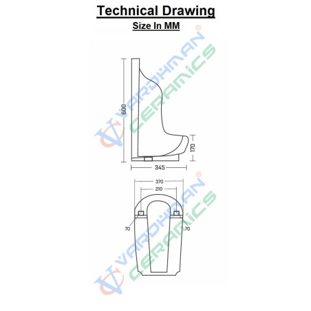 Belmonte Large White Glossy Ceramic Gents Urinal Pot - Wall Mount