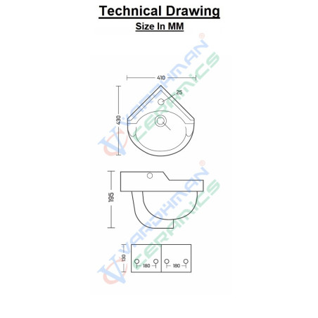 Belmonte Wall Hung Wash Basin Corner - White