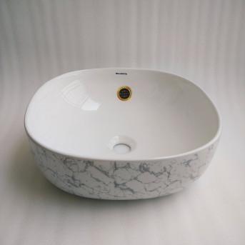 Buy Belmonte Ceramic Designer Table Top Wash Basin White Grey Color...