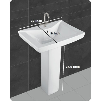 Belmonte Ceramic Rectangle Shape Pedestal Wash Basin Small LCD 22 x 16 Inch White