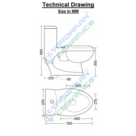 Belmonte S Trap 225mm / 9 Inch Floor Mounted One Piece Western Toilet Commode Cally Ivory Color