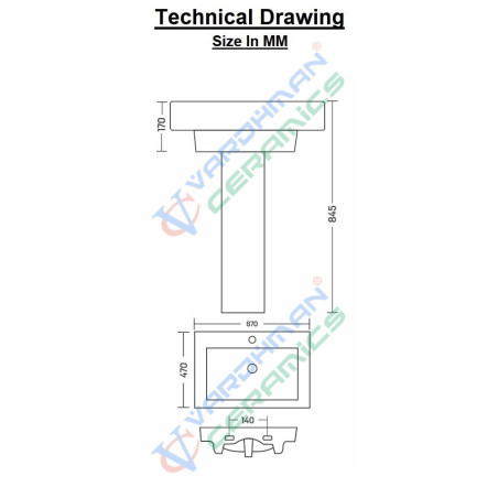 Belmonte Ceramic Pedestal Wash Basin Rectangle Shape LCD 26 x 18 Inch Ivory