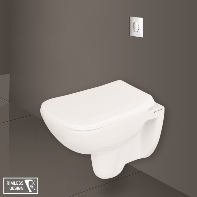 Belmonte Rimless Ceramic Wall Mounted Toilet Wall Hung Commode New Cera White Belmonte Rimless Ceramic Wall Mounted Toilet Wall Hung Commode New Cera White