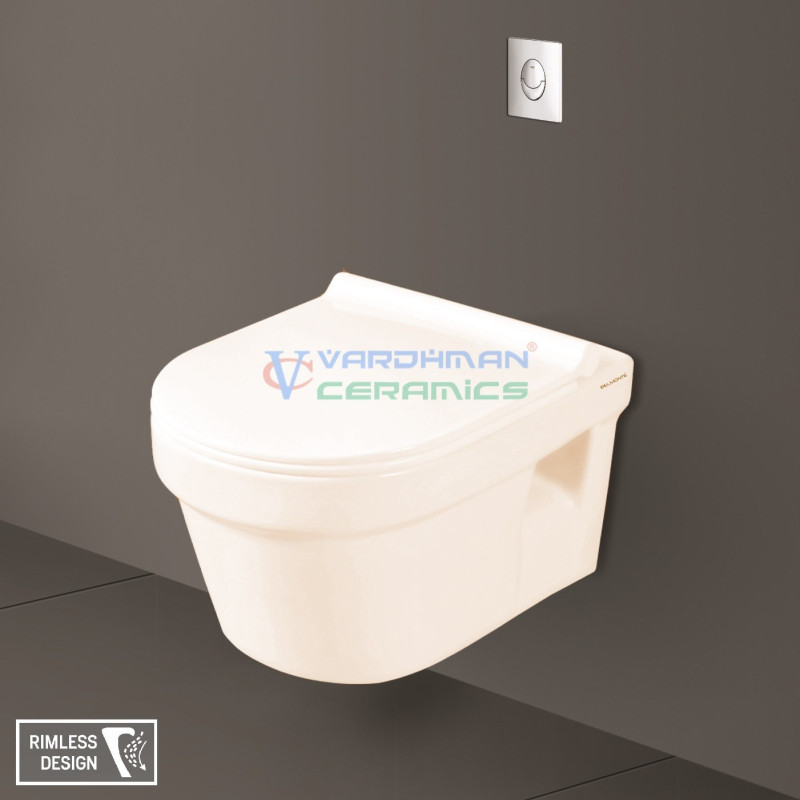 Belmonte Retro Rimless Wall Hung Western Toilet - Glossy Ivory Belmonte Retro Rimless Wall Hung Western Toilet - Glossy Ivory