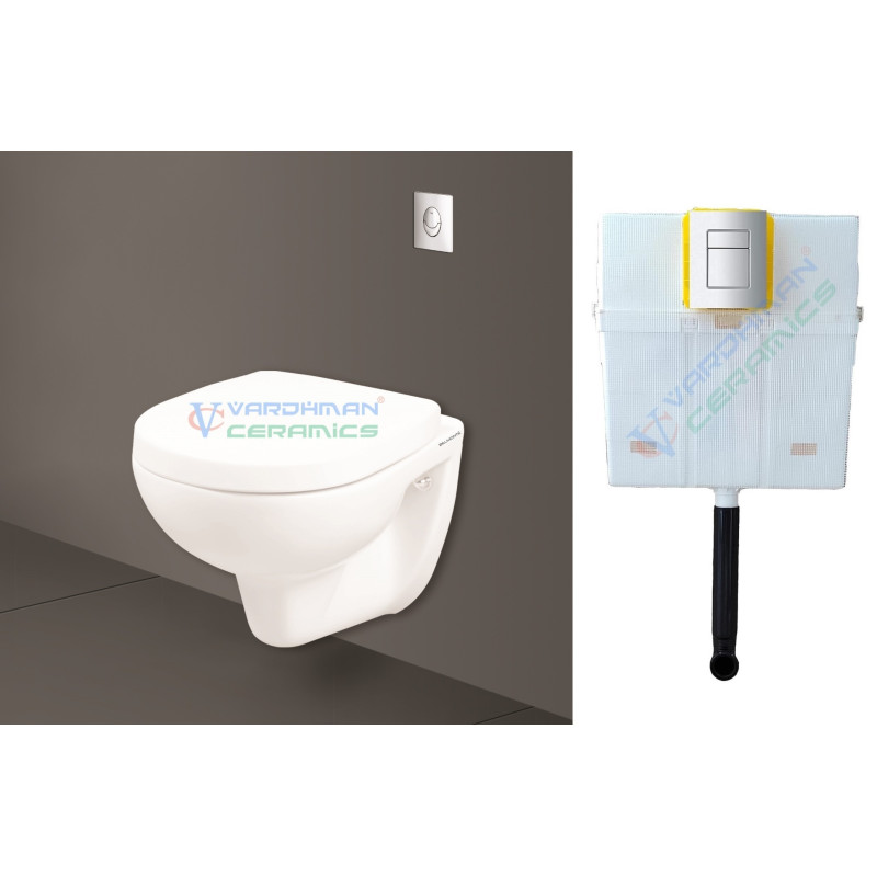 Belmonte Combo of Mini Wall Hanging Seat with Pneumatic Concealed Cistern - White Belmonte Combo of Mini Wall Hanging Seat with Pneumatic Concealed Cistern - White